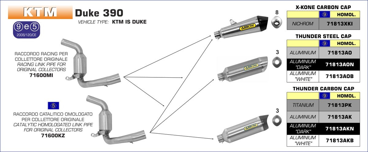 71600MI COLECTOR INTERMEDIO ARROW KTM 390 DUKE 13/15