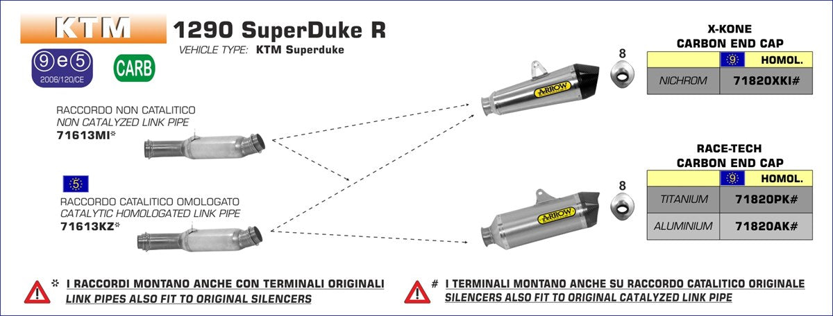 71613MI COLECTOR INTERMEDIO ARROW KTM 1290 SUPERDUKE 14/16 INOX