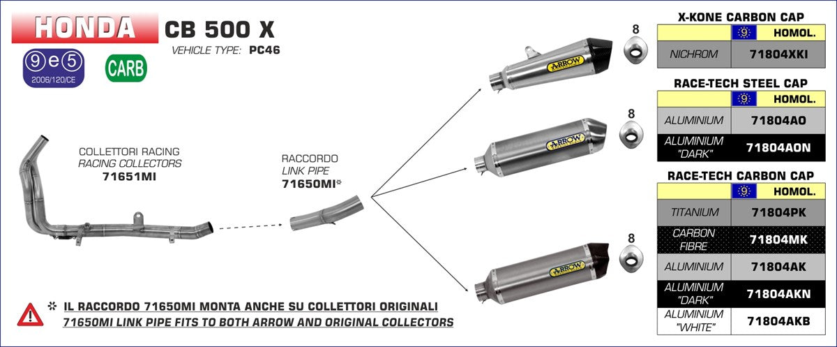 71804AKN SILENCIOSO ARROW HONDA CB500X 15/16 CBR500R 16/18 ALUMINIO PRT-
