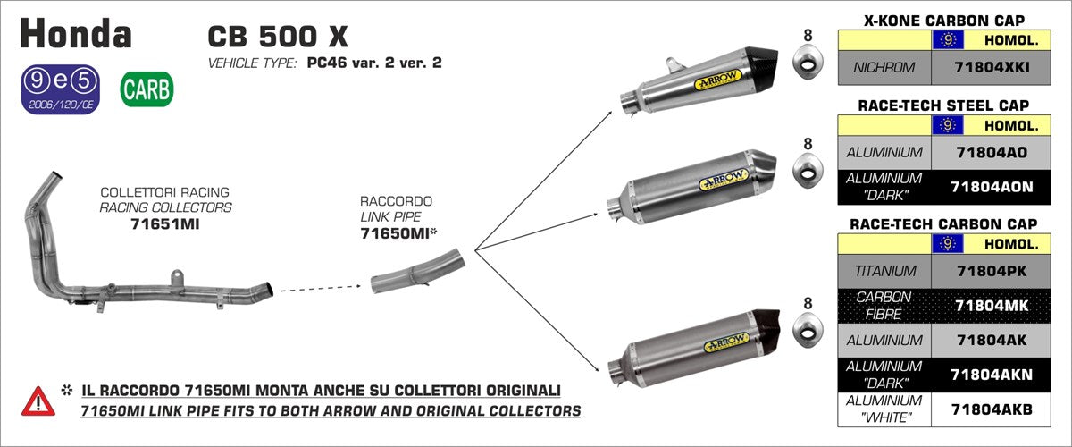 71650MI COLECTOR INTERMEDIO ARROW HONDA CB500X 15/16 INOX -