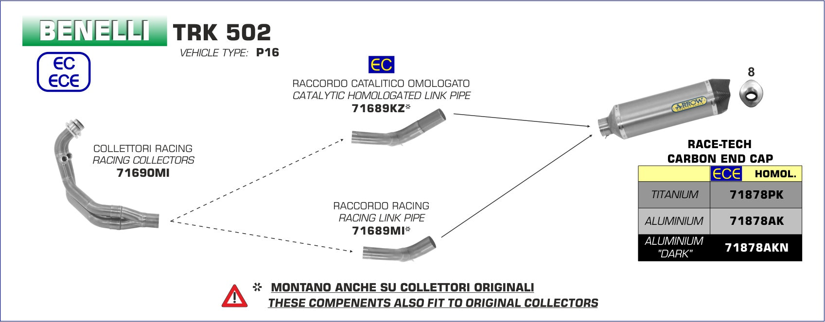 71878AKN SILENCIOSO ARROW RTECH BENELLI TRK 502 17/18 ALUMINIO PRT