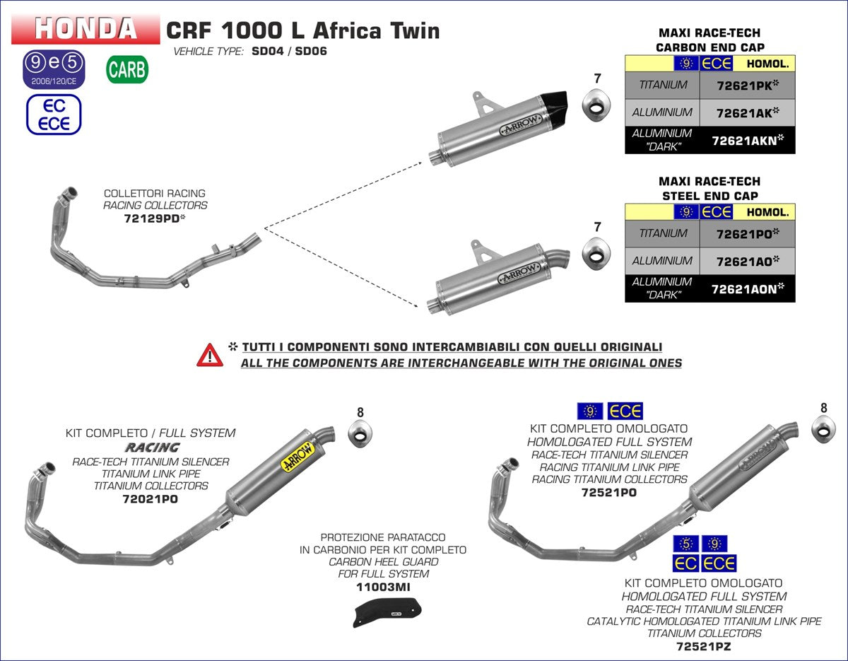 72621AO SILENCIOSO ARROW MAXI RTECH CRF 1000L 16/19 ALUMINIO