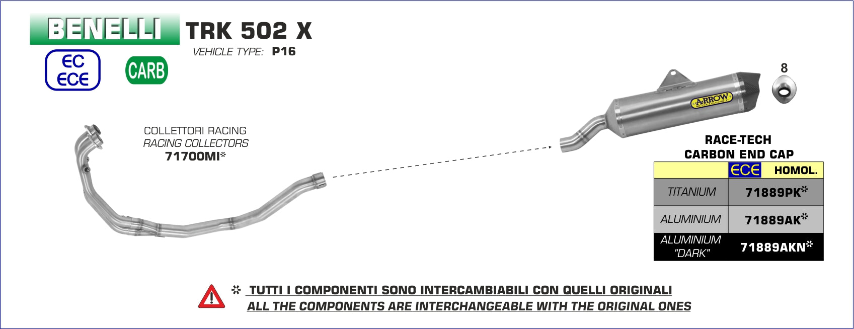 71889AKN SILENCIOSO ARROW RTECH BENELLI TRK 502 X 18 ALUMINIO PRT -