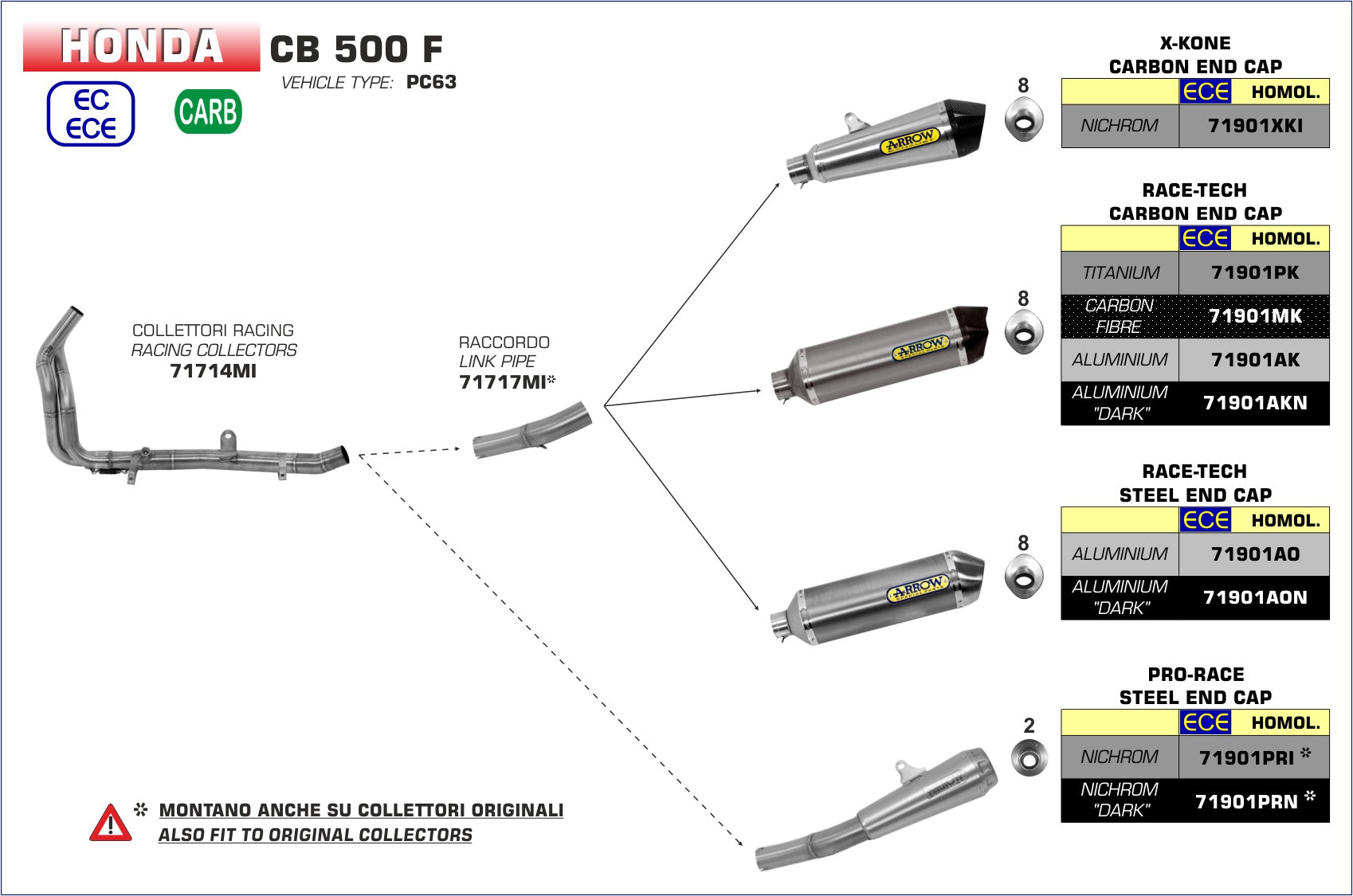 71901AON SILENCIOSO ARROW RTECH CB500F 19 ALUMINIO PRT -