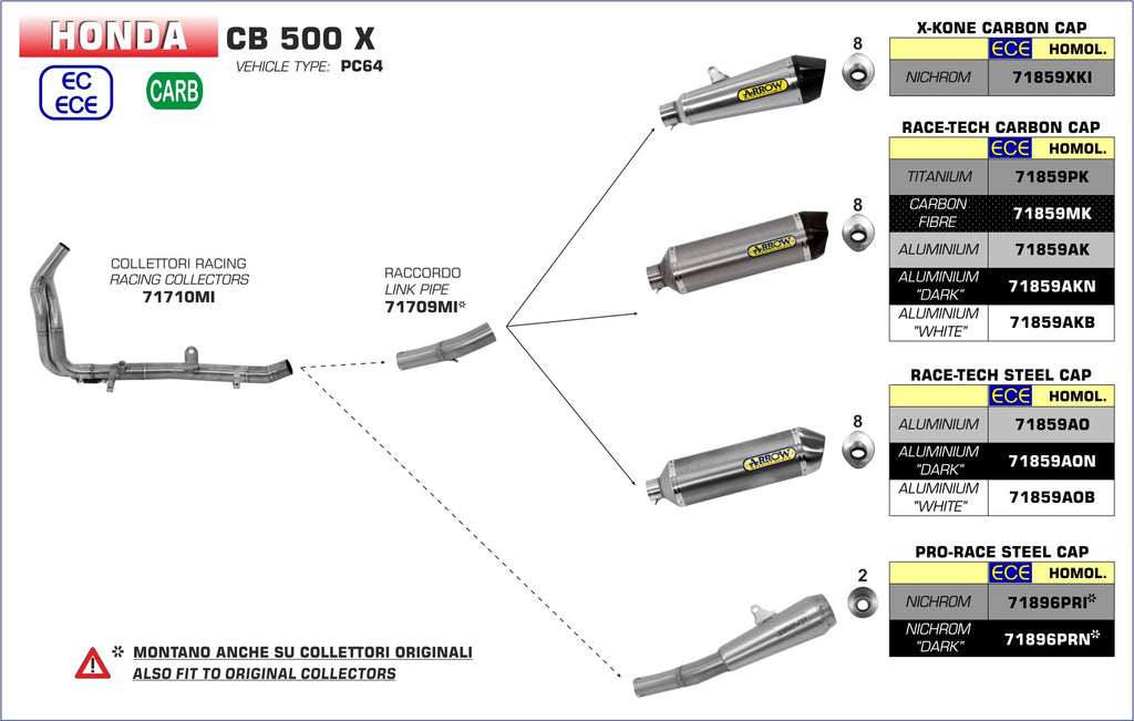 71709MI COLECTOR INTERMEDIO ARROW HONDA CB500 X 19 -