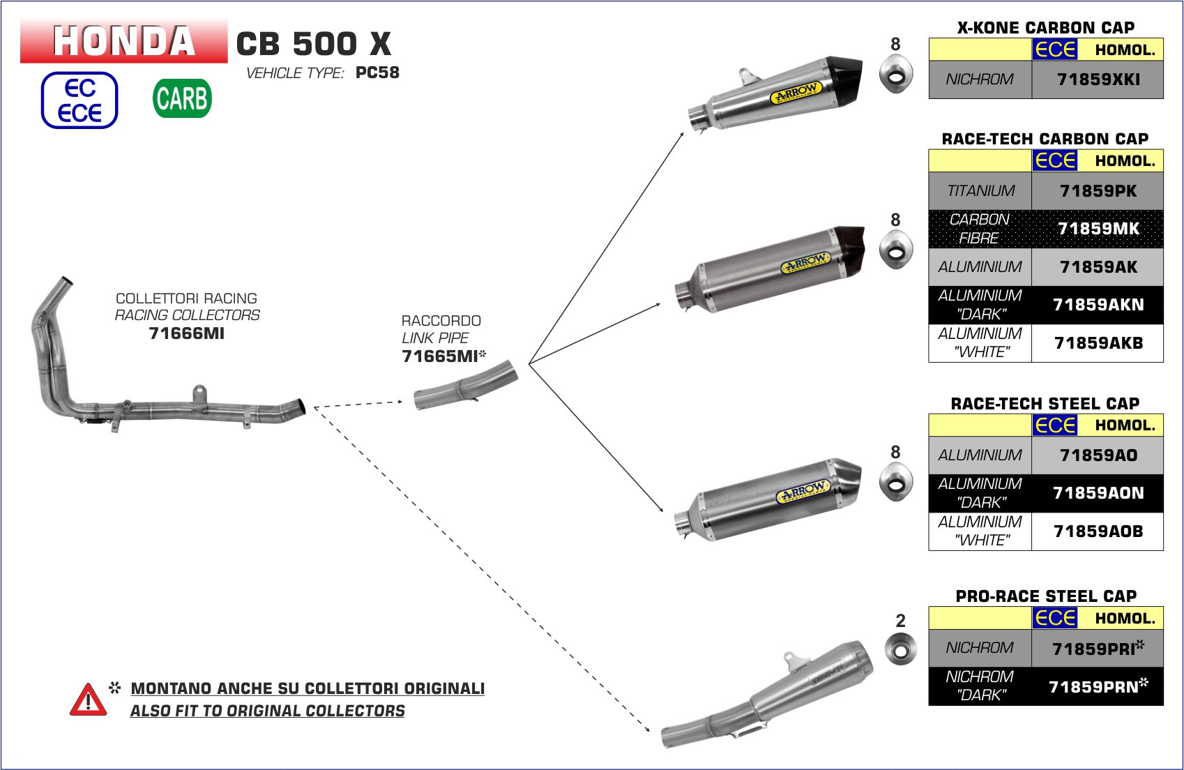 71859AKN SILENCIOSO ARROW X-KONE CB500X 17/19 ALUMINIO PRT -