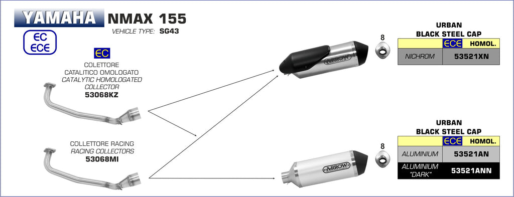 53521ANN SILENCIOSO ARROW URBAN YAMAHA NMAX 155 ALUMINIO PRT 17/20