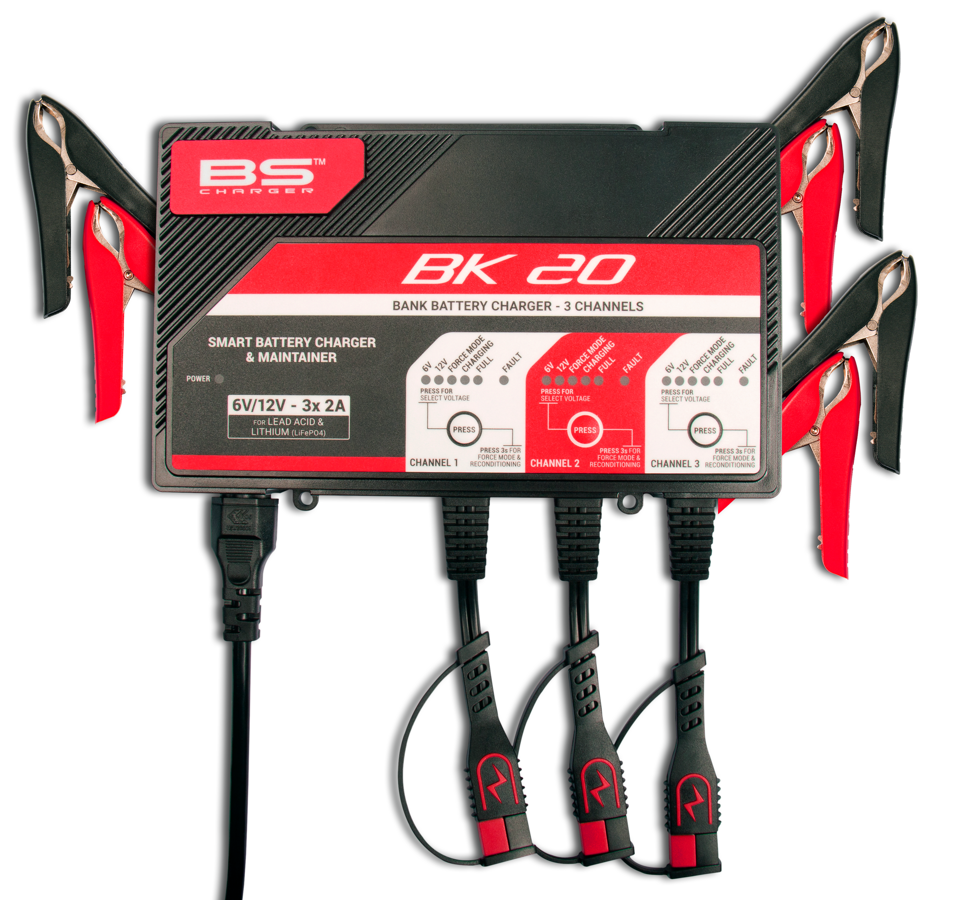 CARREGADOR BATERIAS BS BK20 6V/12V 2A 3 ENTRADAS - 700547