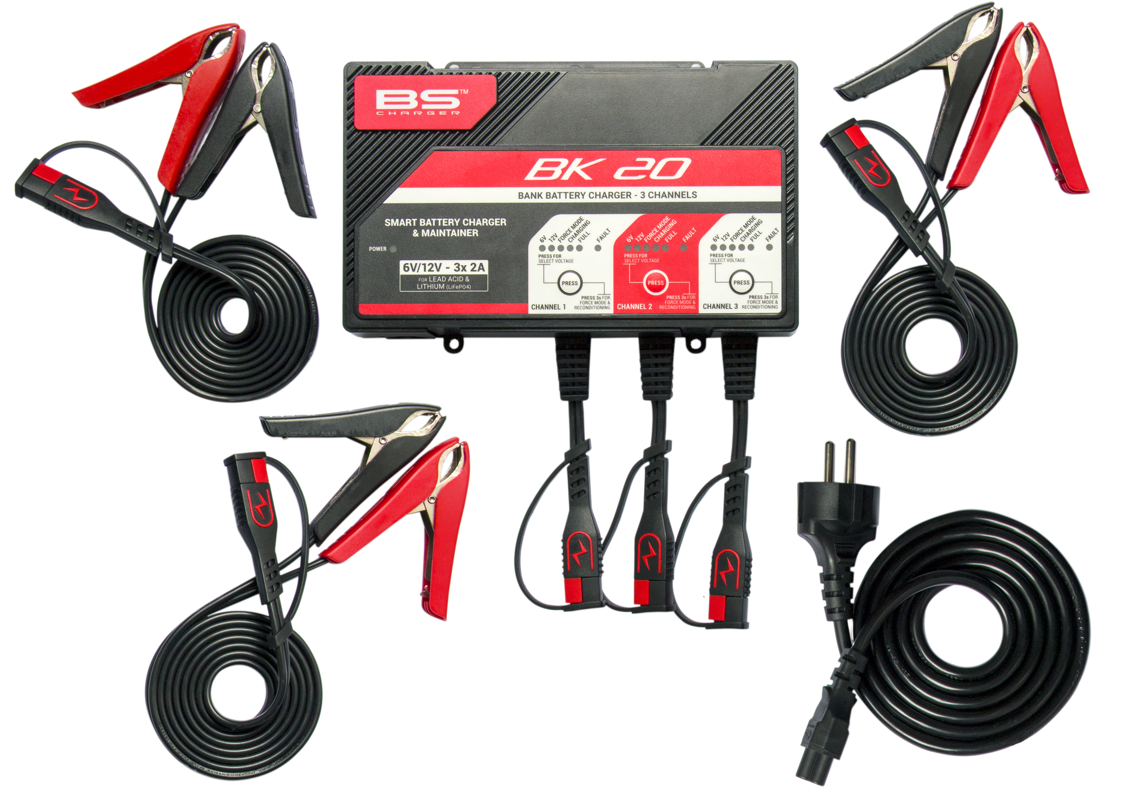 CARREGADOR BATERIAS BS BK20 6V/12V 2A 3 ENTRADAS - 700547