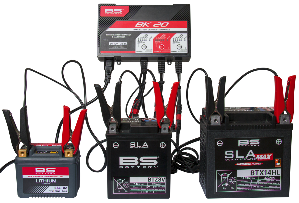 CARREGADOR BATERIAS BS BK20 6V/12V 2A 3 ENTRADAS - 700547