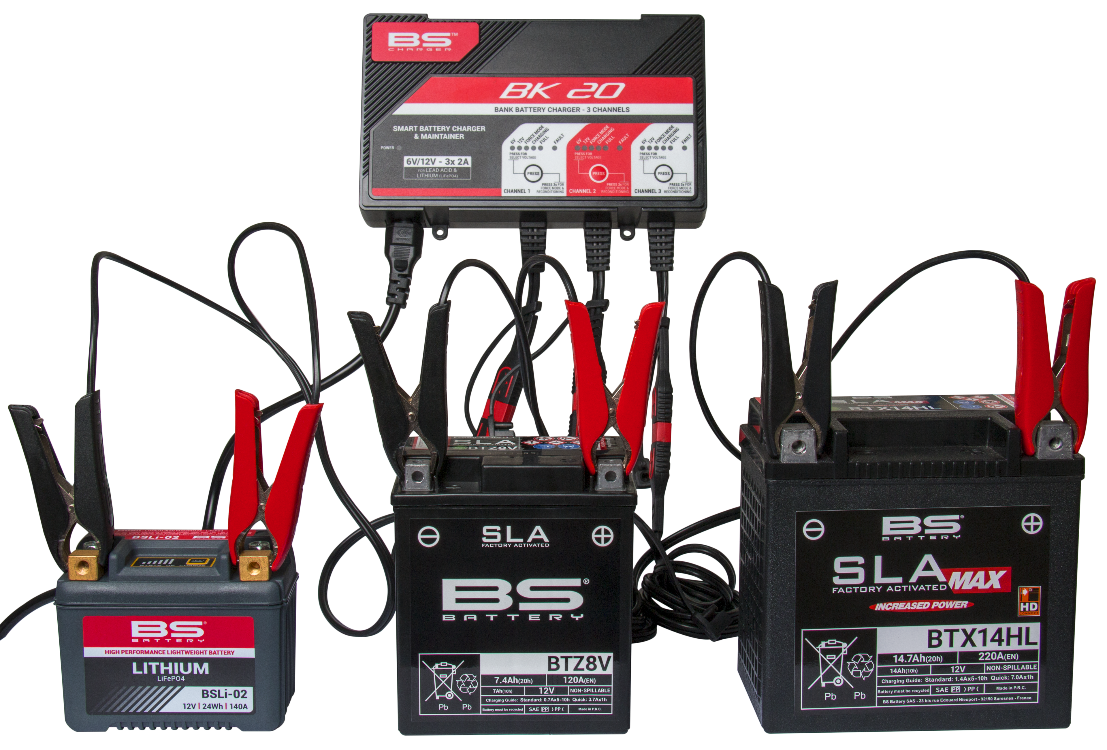 CARREGADOR BATERIAS BS BK20 6V/12V 2A 3 ENTRADAS - 700547