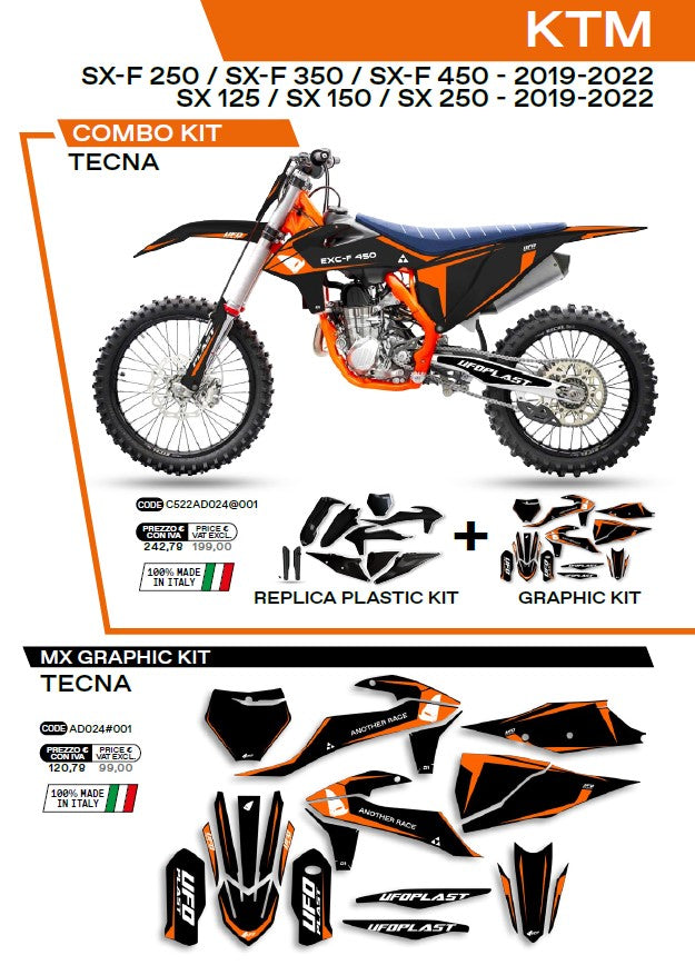 KIT PLASTICOS COMBO TECNA KTM SXF250/350/450 19/22 PRETO C522AD024/001