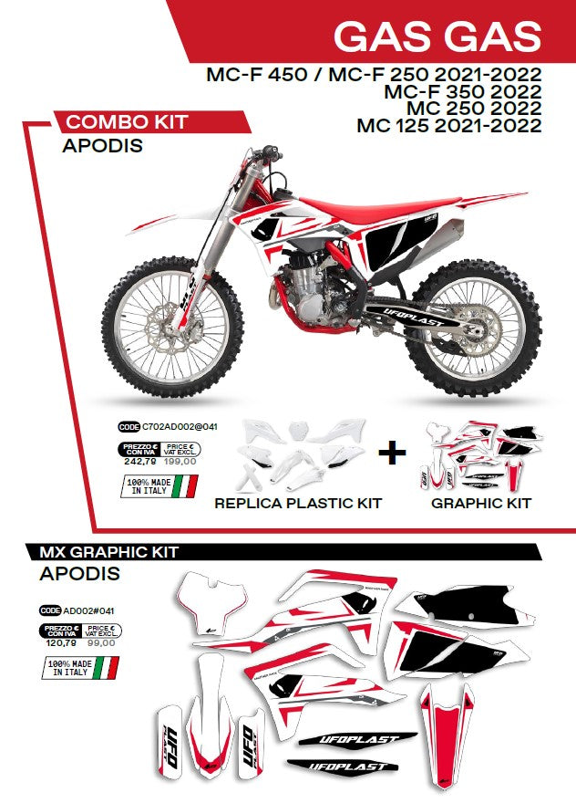 KIT PLASTICOS COMBO APODIS GAS GAS MC250/450F 21/22 BRANCO C702AD002/041