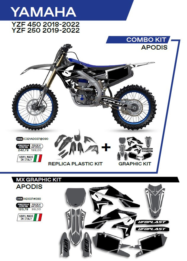 KIT PLASTICOS COMBO APODIS YAMAHA YZF250/450 19/22 CINZA C321AD037/090