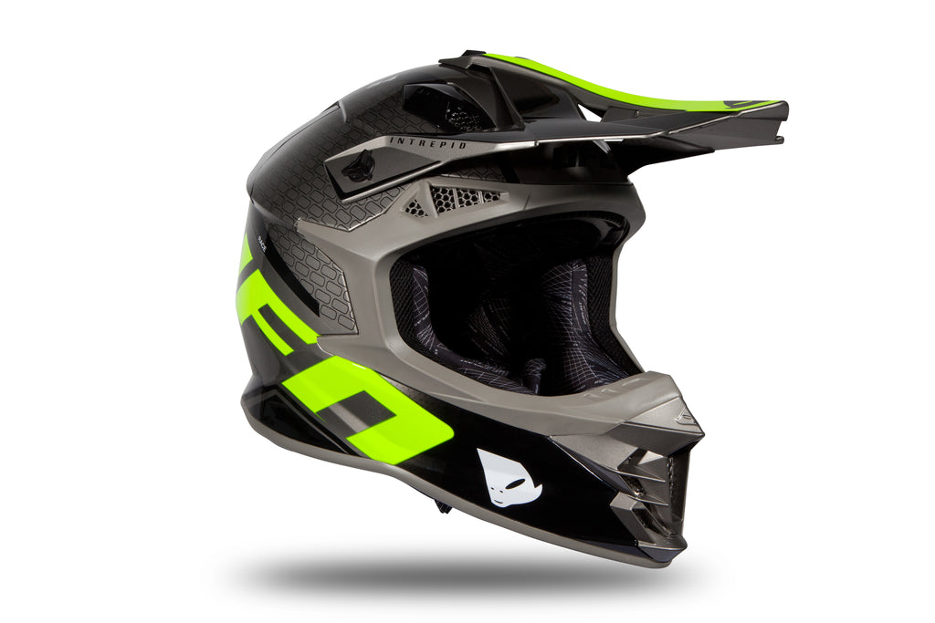 CAPACETE UFO INTREPID HE173 CINZA/PRETO/NEON - M
