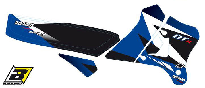 KIT AUTOCOLANTES + CAPA SELIM BLACKBIRD TECH PARTS DT125R PRT/AZUL