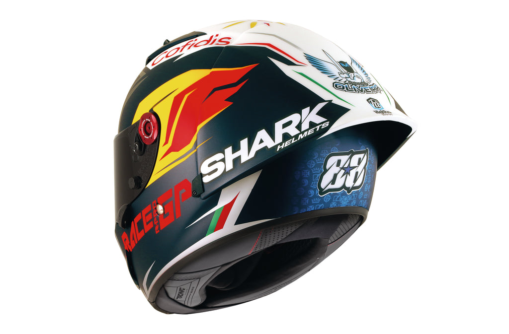 CAPACETE SHARK RACE-R PRO GP OLIVEIRA AZUL/PRATA/BRANCO (BSW) - L -