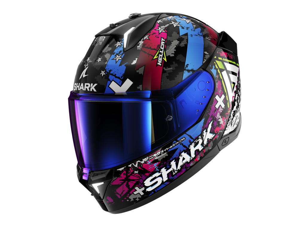 CAPACETE SHARK SKWAL i3 HELLCAT PRETO/CROMADO/AZUL (KUB) - M