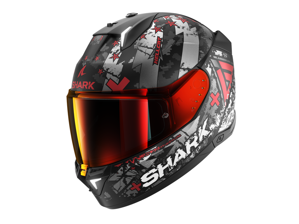 CAPACETE SHARK SKWAL i3 HELLCAT MAT PRETO/CROMADO/VERMELHO (KUR) - M