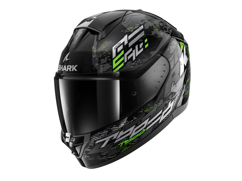 CAPACETE SHARK RIDILL 2 MOLOKAI PRETO/PRATA/VERDE (KSG) - S -