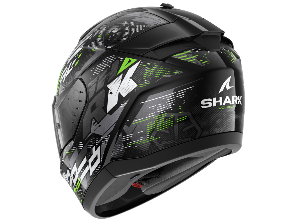 CAPACETE SHARK RIDILL 2 MOLOKAI PRETO/PRATA/VERDE (KSG) - S -