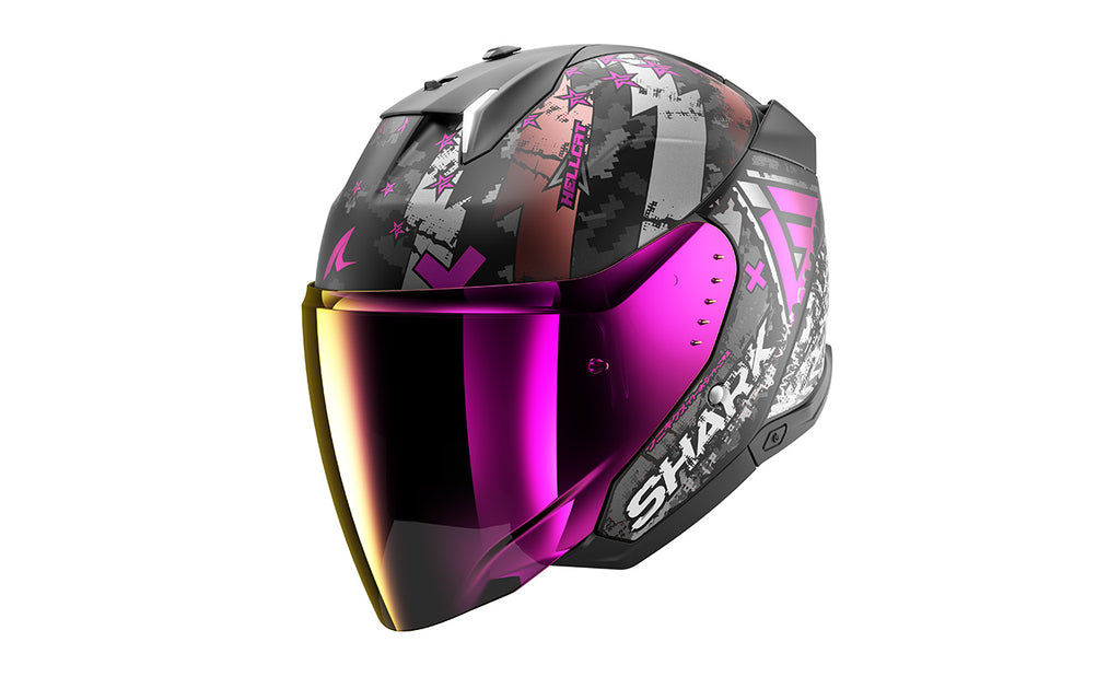 CAPACETE SHARK SKWAL i3 JET HELLCAT MAT PRETO/CROMADO/ROSA (KUV) - M -