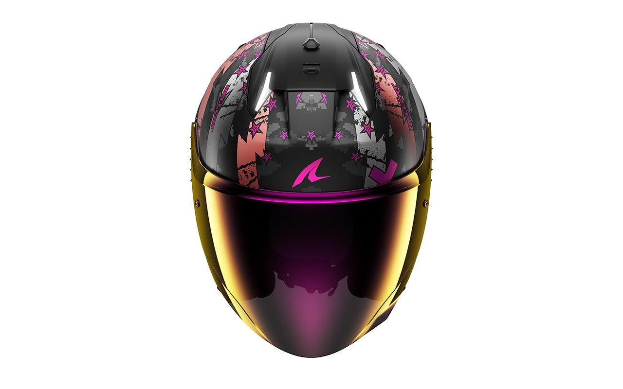 CAPACETE SHARK SKWAL i3 JET HELLCAT MAT PRETO/CROMADO/ROSA (KUV) - M -
