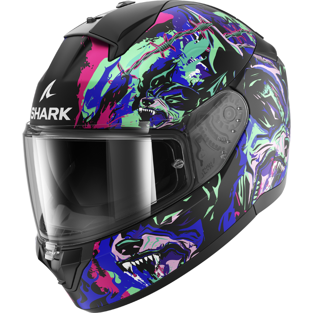 CAPACETE SHARK RIDILL 2 RAGING BEAST MAT PRETO/ROSA/VERDE (KVG) - M -