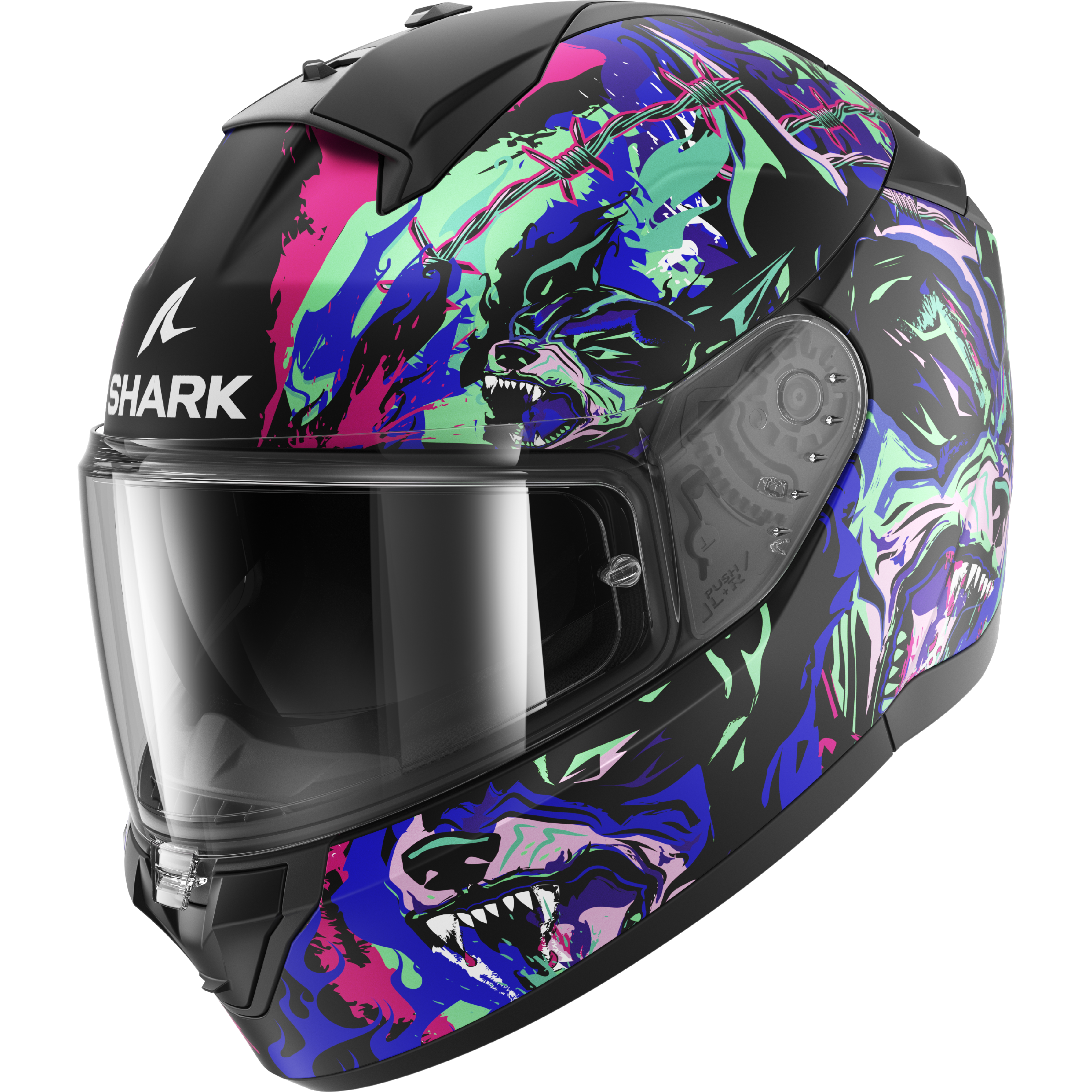CAPACETE SHARK RIDILL 2 RAGING BEAST MAT PRETO/ROSA/VERDE (KVG) - XL