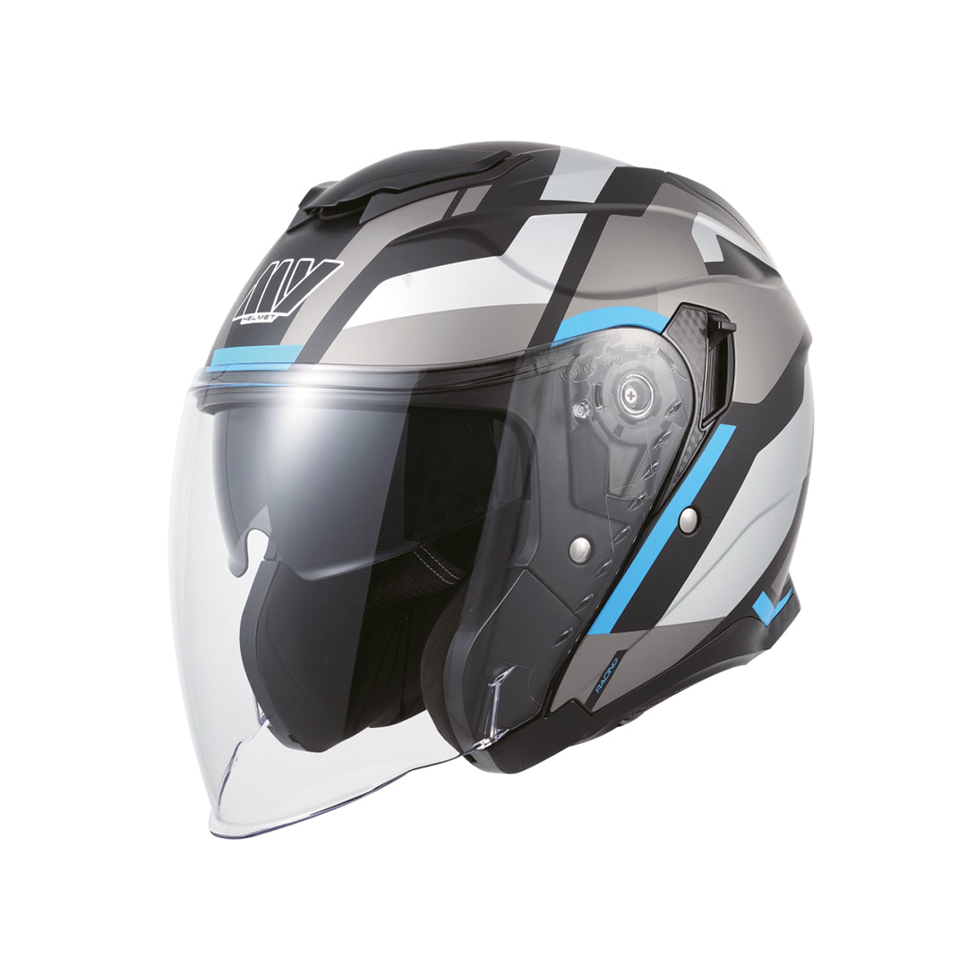 CAPACETE MY HELMET JET OF835 DVS PRETO MAT/CINZA/AZUL - L