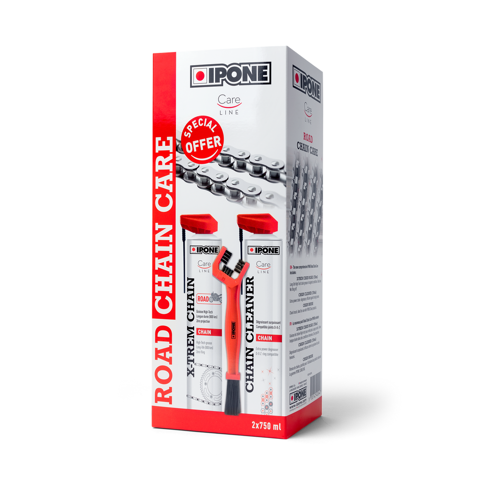 KIT TRATAMENTO CORRENTE IPONE 1 SPRAY CHAIN ROAD+1 SPRAY CLEANER 750ML + ESCOVA- 800736