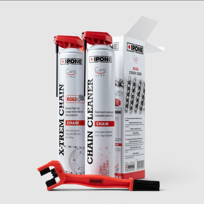 KIT TRATAMENTO CORRENTE IPONE 1 SPRAY CHAIN ROAD+1 SPRAY CLEANER 750ML + ESCOVA- 800736