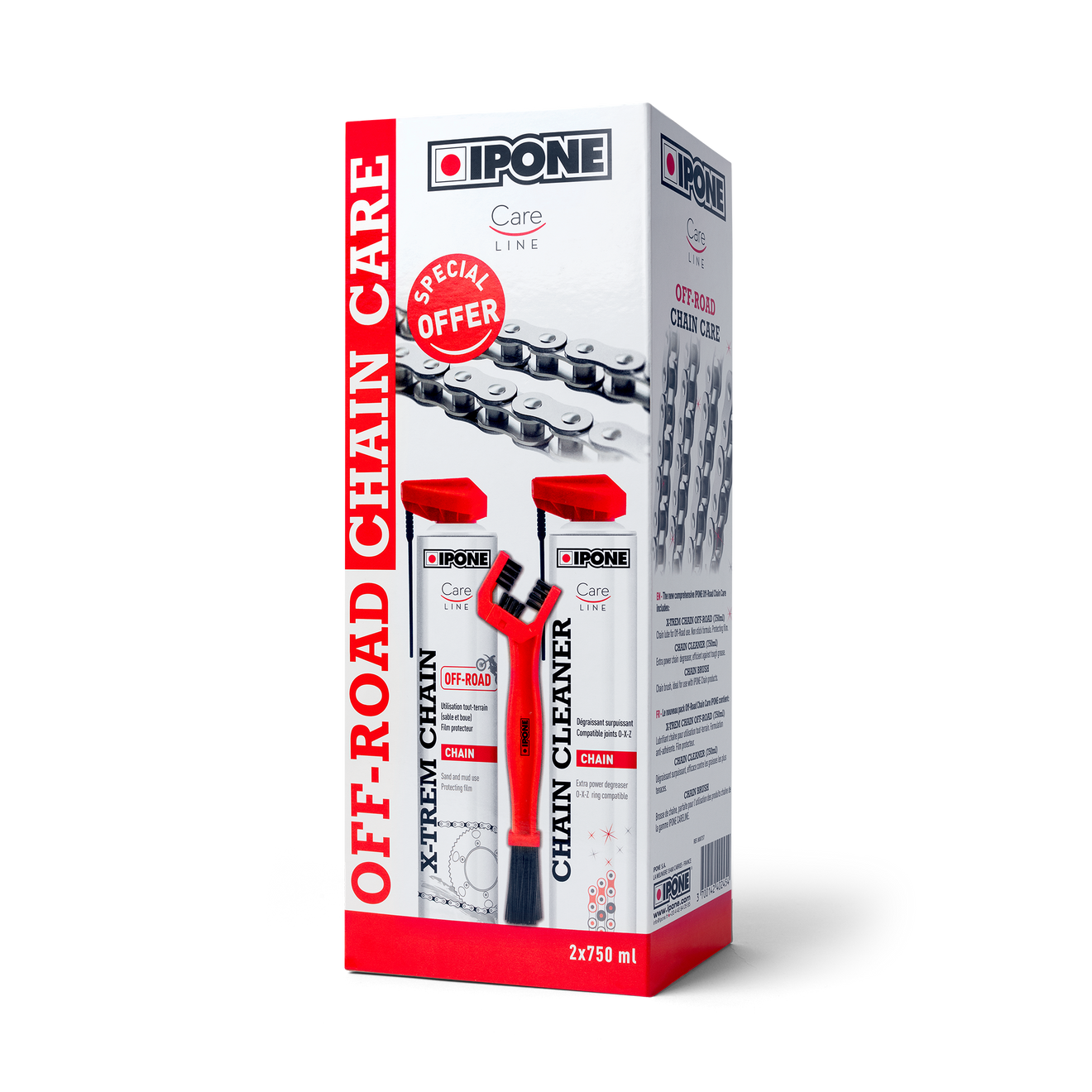 KIT TRATAMENTO CORRENTE IPONE 1 SPRAY CHAIN OFFROAD+1 SPRAY CLEAN 750ML + ESCOVA -800737