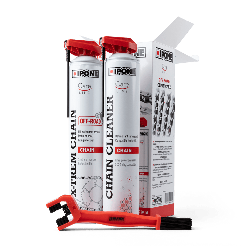 KIT TRATAMENTO CORRENTE IPONE 1 SPRAY CHAIN OFFROAD+1 SPRAY CLEAN 750ML + ESCOVA -800737