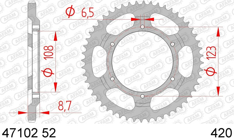 AFAM RR SPROC 420 STEEL ST 47102, 52
