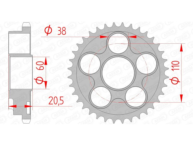 AFAM RR SPROC 525 STEEL ST 50605, 36