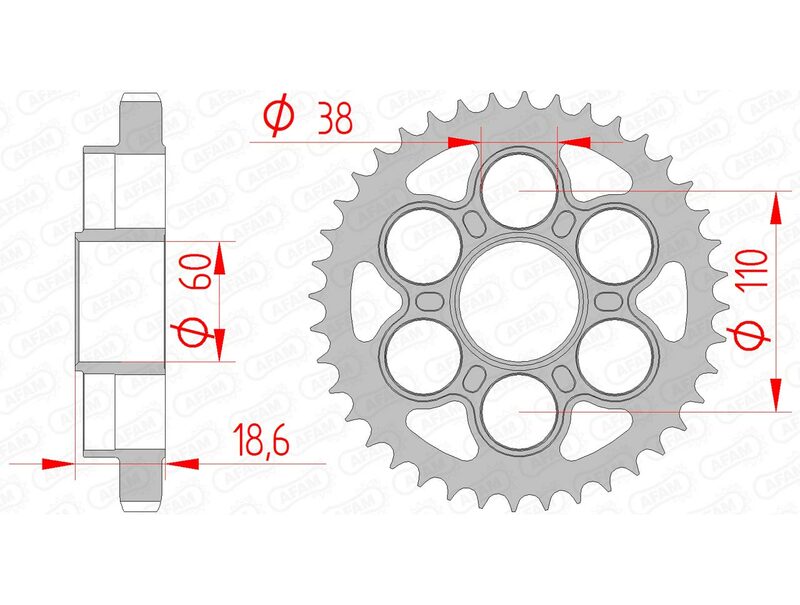 AFAM RR SPROC 530 STEEL ST 50900, 40