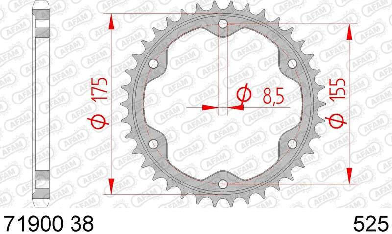 AFAM RR SPROC 525 STEEL ST 71900, 38