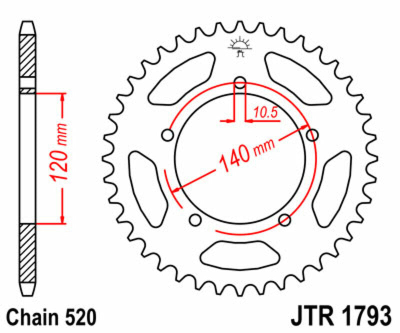 JTSPR RR SPROC 520 STEEL ST 1793, 45
