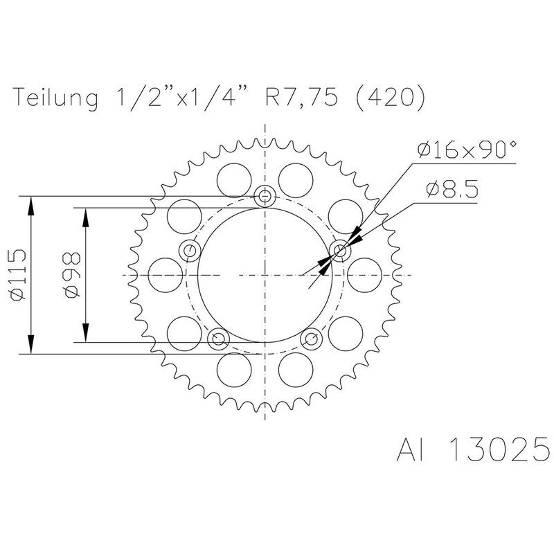 ESJOT RR SPROC 420 ALU 13025, 46, SIL