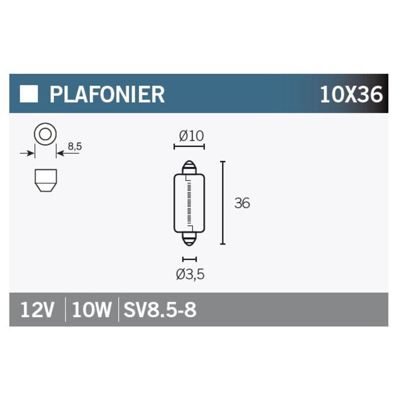 VPART BULB 10X36 12V/10W X10