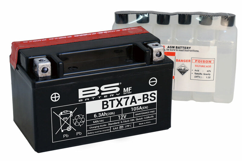 BSBAT BATTERY BTX7A-BS MF W/ ACID