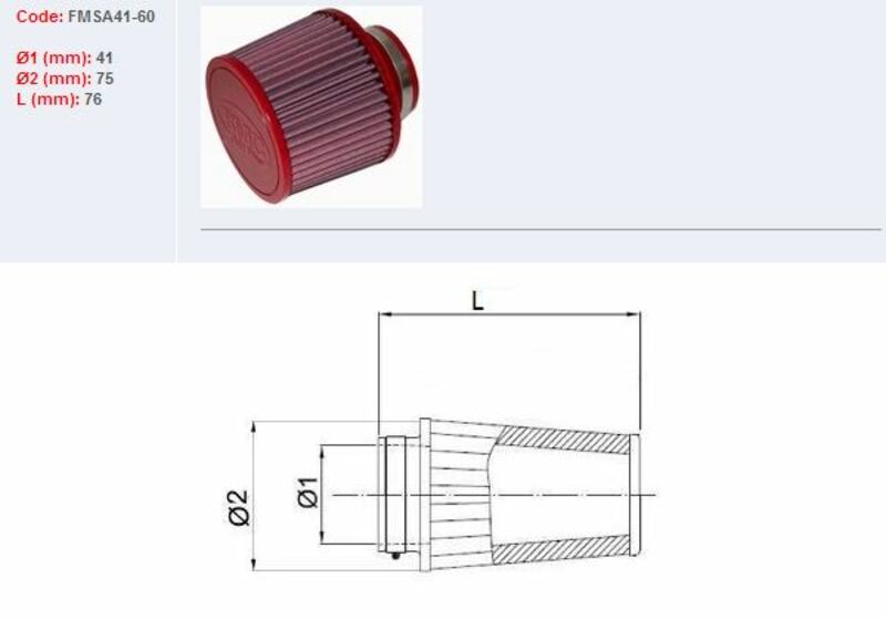 BMC FILTER AIR SLEEVE Ø41