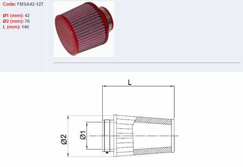 BMC FILTER AIR SLEEVE Ø42