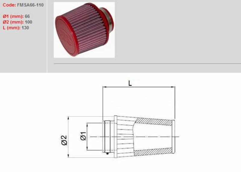 BMC FILTER AIR SLEEVE Ø66