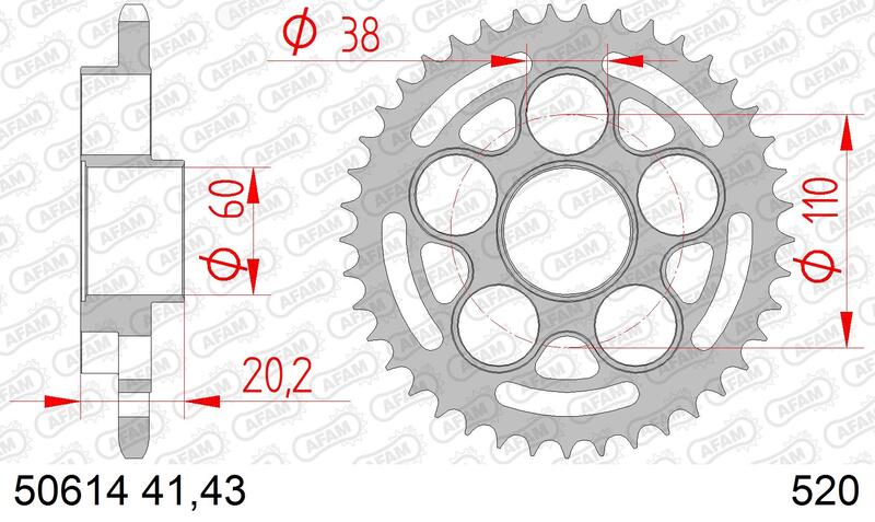 AFAM RR SPROC 520 STEEL ST 50614, 43