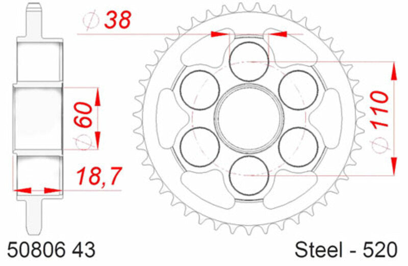 AFAM RR SPROC 520 STEEL ST 50806, 45