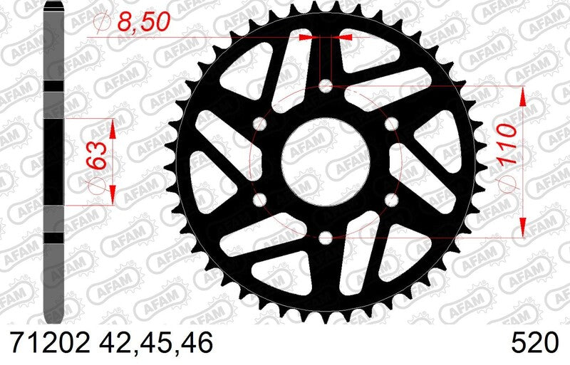AFAM RR SPROC 520 STEEL ST 71202, 42