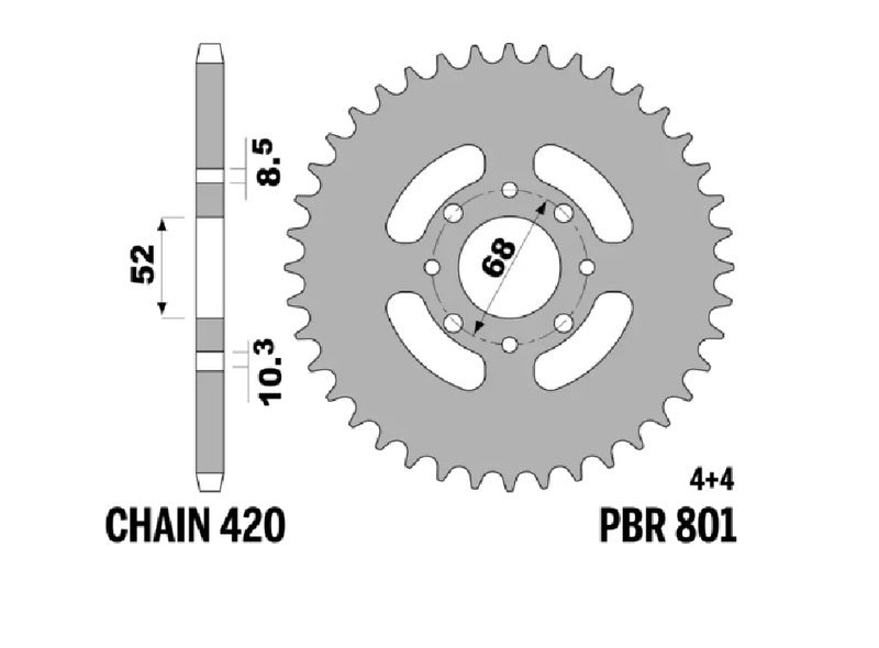 PBR RR SPROC 420 STEEL ST 801, 38