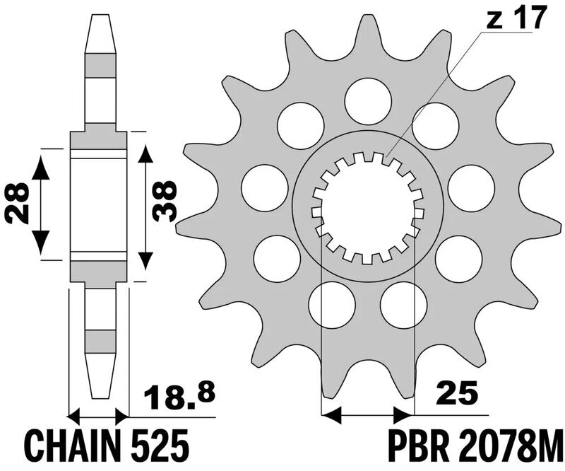 PBR FR SPROC 525 STEEL ST 2078M, 19